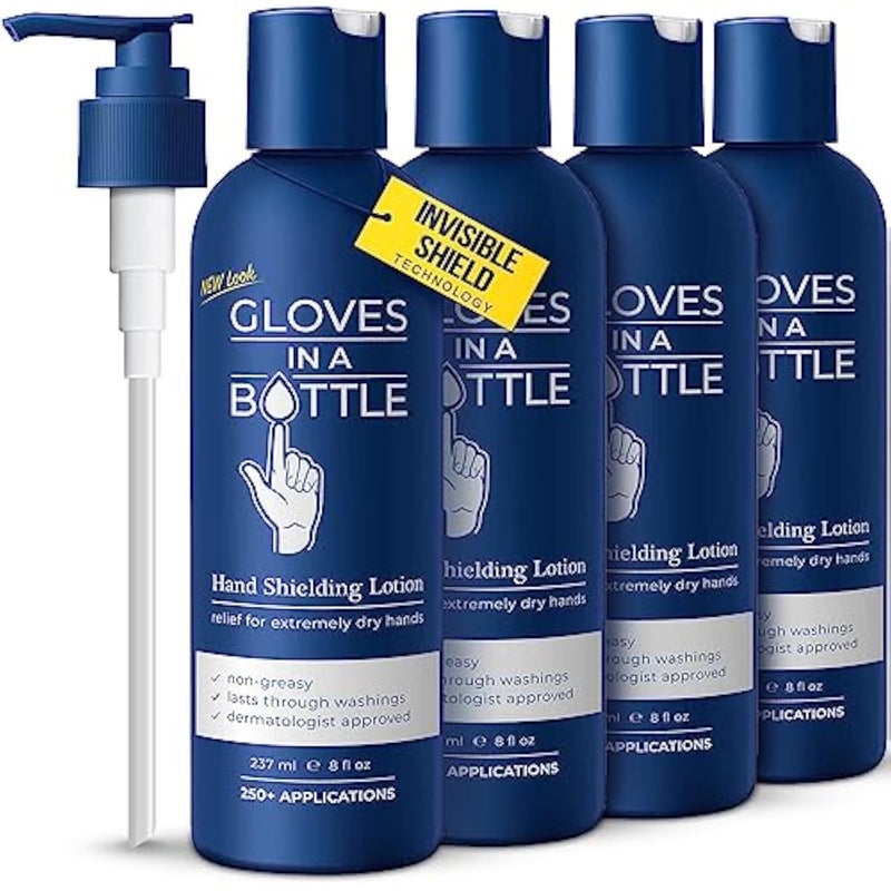 Gloves In A Bottle 4-Pack Shielding Lotion - Great for Dry Itchy Skin! Grease-less and Fragrance Free! (8oz-240ml) - Image 1